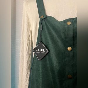 Zaful Rib-knit top and corduroy overall green dress. size 10/XL.